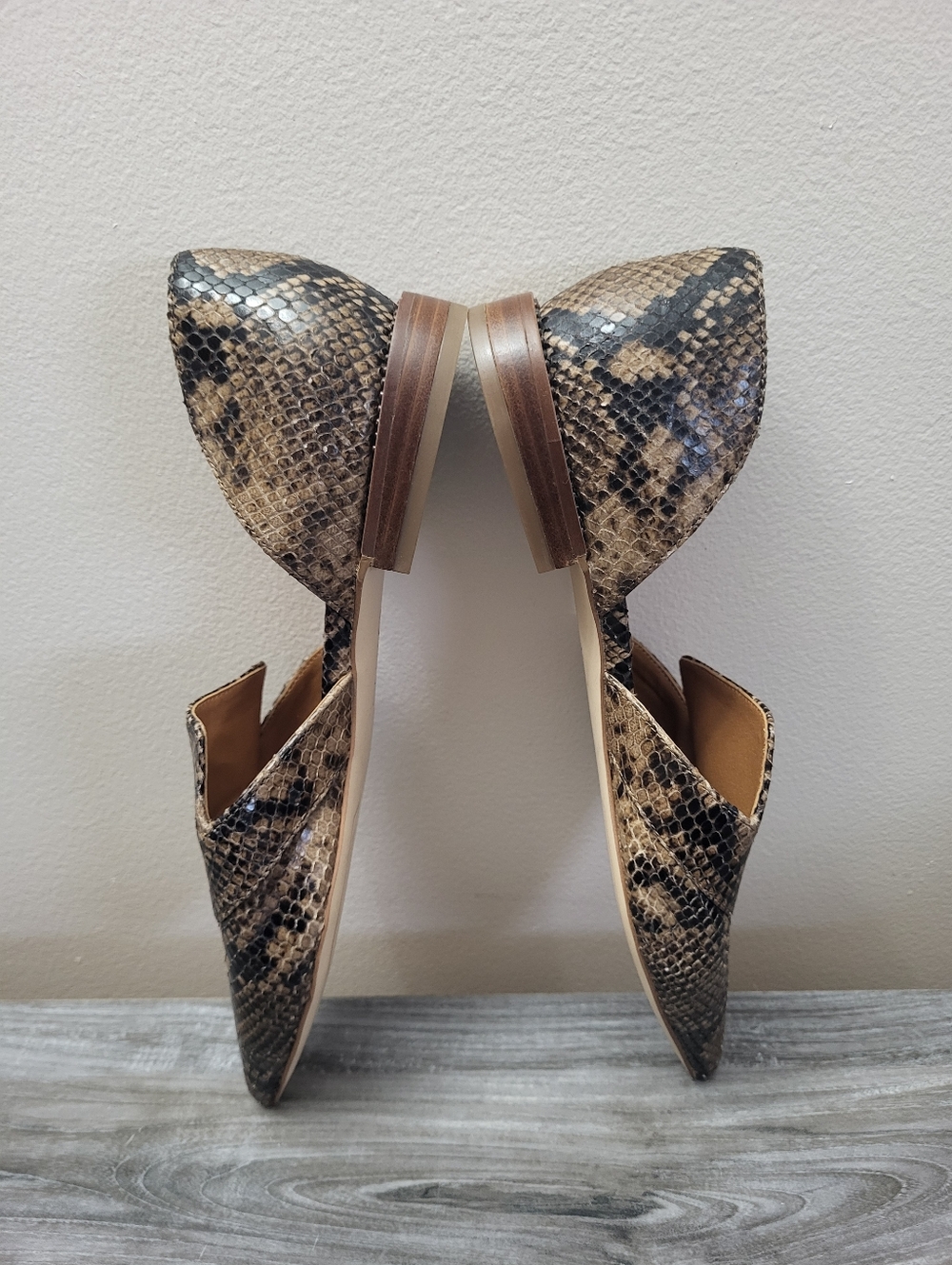 Franco Sarto Toby Pointed D'Orsay Flat  Brown Leather Snake Print Size 8.5 - Picture 9 of 10